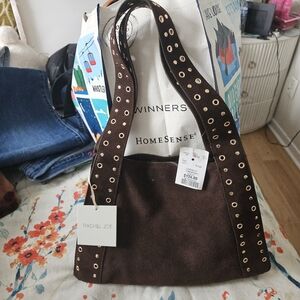 Rachel Zoe Brown Suede Grommet Shoulder Bag